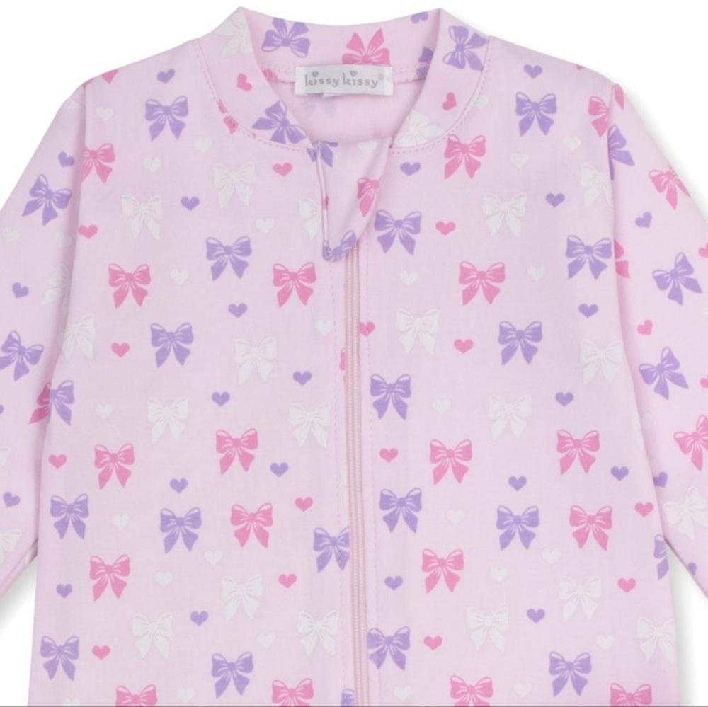 Kissy Kissy Billowy Bows Pink Zip Footie